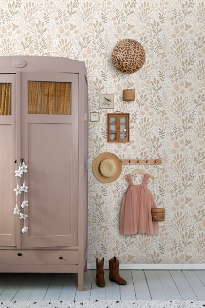 ESTAhome Tapete Blätter und Blumen Weiß und Beige - 50 x 900 cm - 131389