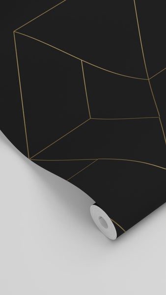 ESTAhome Tapete grafische Linien Schwarz und Gold - 50 x 900 cm - 139945