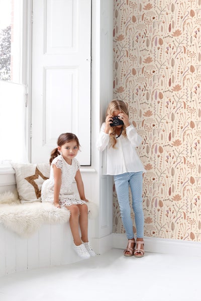 ESTAhome Tapete Feldblumen Beige, Terrakotta und Lila - 50 x 900 cm - 131161