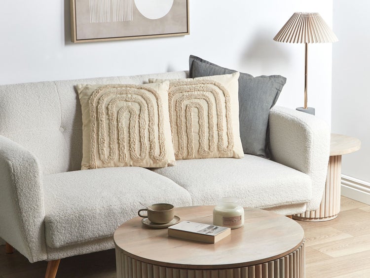 Dekokissen 2er Set TATSOI Baumwolle 45 x 45 cm Beige Geometrisches Muster