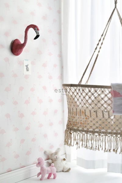 ESTAhome Tapete Flamingos Hellrosa und Weiß - 53 cm x 10.05 m - 138918