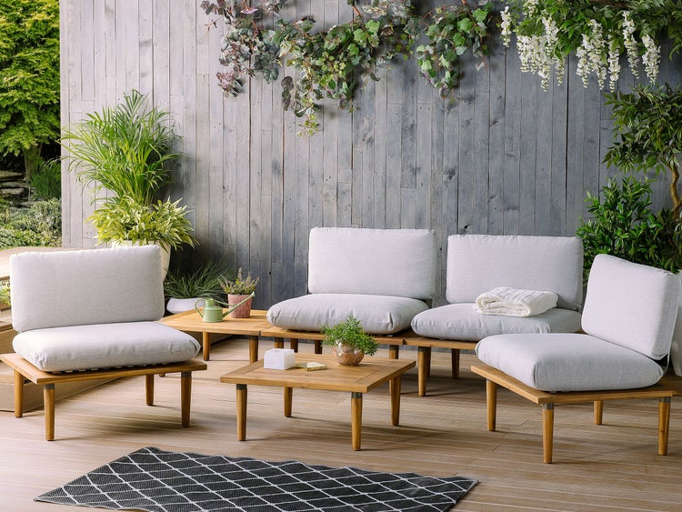 Lounge Set mit Tisch 4-Sitzer FRASCATI modular zertifiziertes Akazienholz Hellgrau