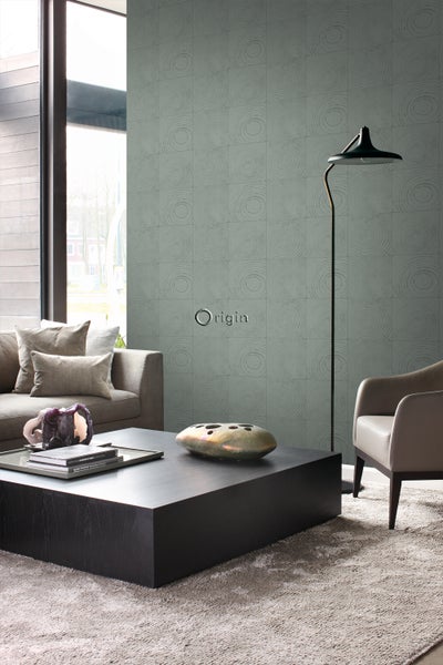 Origin Wallcoverings Tapete Querschnitte von Baumstämmen Lagunengrün - 53 cm x 10,05 m - 347547