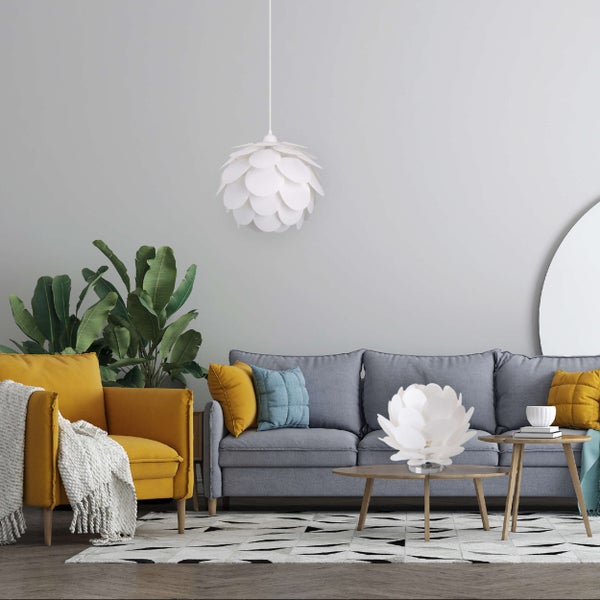 Tischleuchte FORA aus Metall und weißem Kunststoff, E27-Fassung, Beleuchtung für Wohnzimmer, Esszimmer und Nachttisch,  Ø41 cm