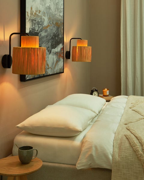 Wandlampe 2er Set SHINFA Geflecht Naturfarben