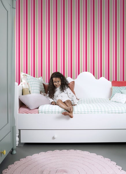 ESTAhome Tapete Streifen Rosa und Beige - 53 cm x 10.05 m - 116513