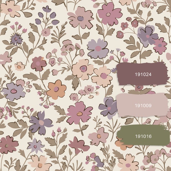 ESTAhome Tapete Blumen Lila, Rosa und Weiß - 53 cm x 10.05 m - 131323