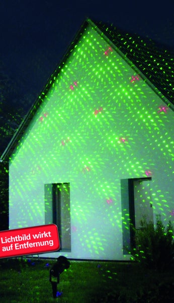Hausfassade beleuchtet mit einem Laserprojektor