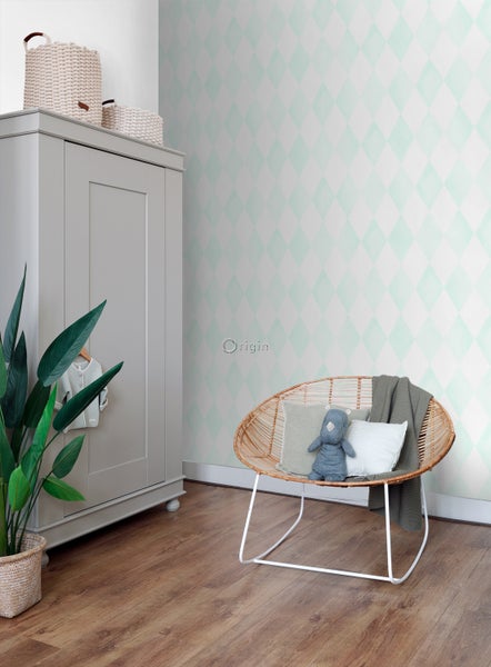 Origin Wallcoverings Tapete Karomuster Weiß und Pastell Mintgrün - 53 cm x 10.05 m - 337218
