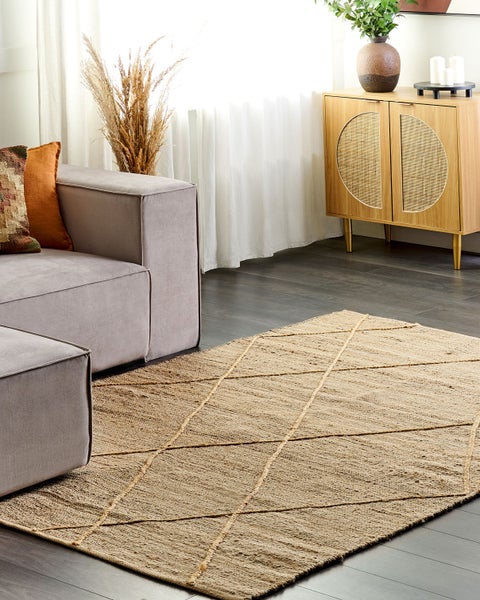 Teppich Jute beige 160 x 230 cm geometrisches Muster Kurzflor YUVACIK