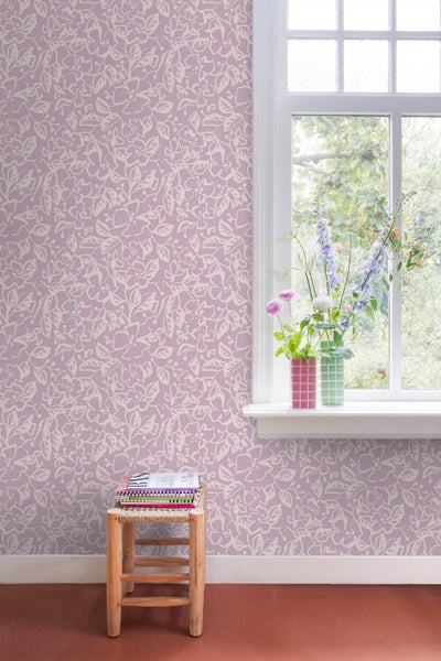 ESTAhome Tapete Blätter und Blumen Violett - 50 x 900 cm - 131374
