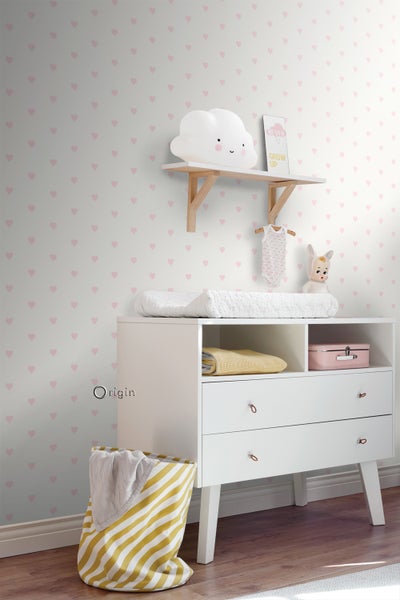 Origin Wallcoverings Tapete Herzchen Weiß und Rosa - 53 cm x 10.05 m - 347705