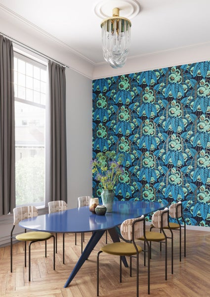Masureel Tapete Blätter Blau - 53 cm x 10.05 m - 630015