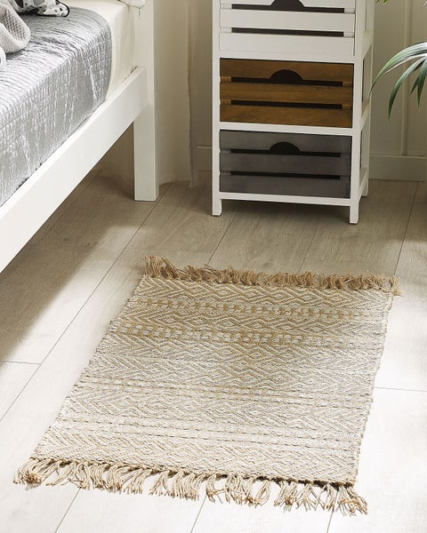 Teppich beige 50 x 80 cm geometrisches Muster Kurzflor zweiseitig DORTYOL