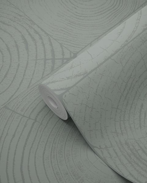 Origin Wallcoverings Tapete Querschnitte von Baumstämmen Lagunengrün - 53 cm x 10.05 m - 347547