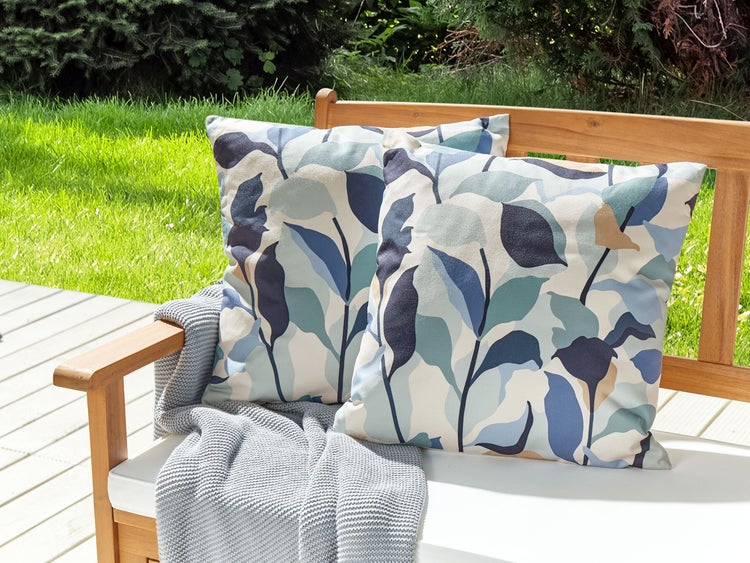 Gartenkissen 2er Set VEGLINO Pflanzenmuster 45 x 45 cm Blau