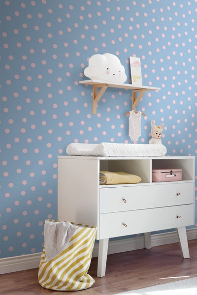 ESTAhome Tapete Punkte Blau und Rosa - 50 x 900 cm - 131577