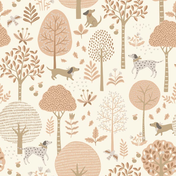 ESTAhome Tapete Hunde Beige und Hellrosa - 53 cm x 10.05 m - 139710