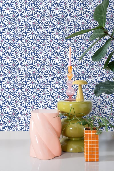 ESTAhome Tapete Gänseblümchen Blau und Rosa - 50 x 900 cm - 131150