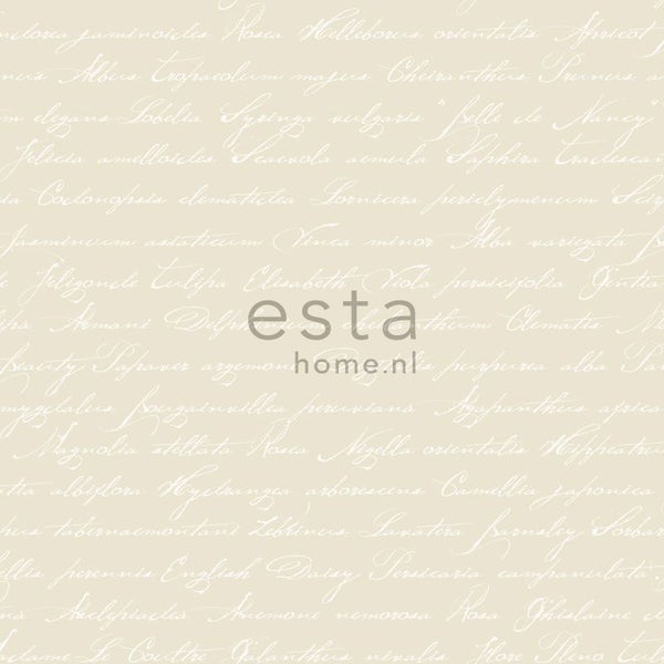 ESTAhome Tapete handgeschriebene lateinische Blumennamen Beige - 53 cm x 10.05 m - 128033