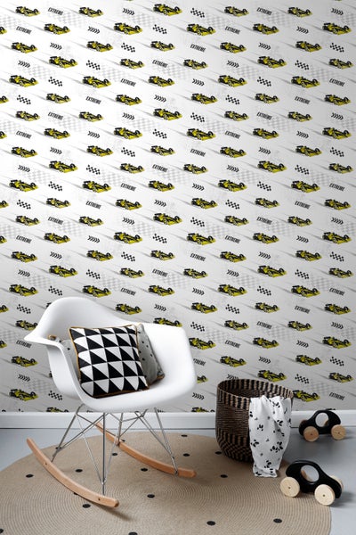 Sanders und Sanders Tapete Rennwagen Gelb - 50 x 900 cm - 935357