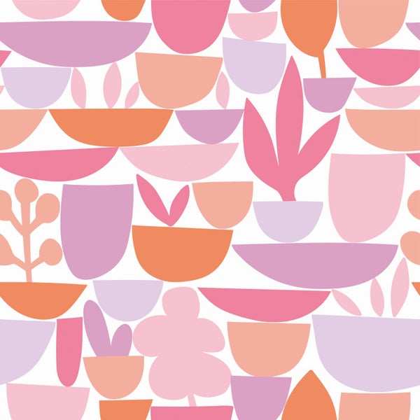 ESTAhome Tapete Keramik und Pflanzen Rosa, Lila und Orange - 50 x 900 cm - 131075