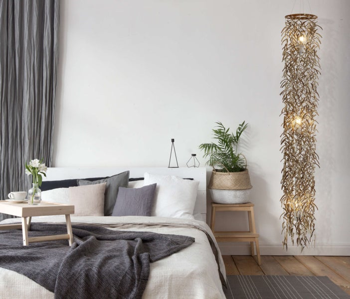 Pendelleuchte Kokos 180 cm hoch, aus Holz und Kokosschalen, beige/braun, E27-Fassung, Beleuchtung für Wohnzimmer, Esszimmer oder Wintergarten.