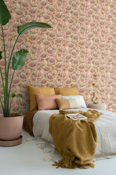 ESTAhome Tapete Blumenmuster Braun, Beige und Altrosa - 50 x 900 cm - 131295