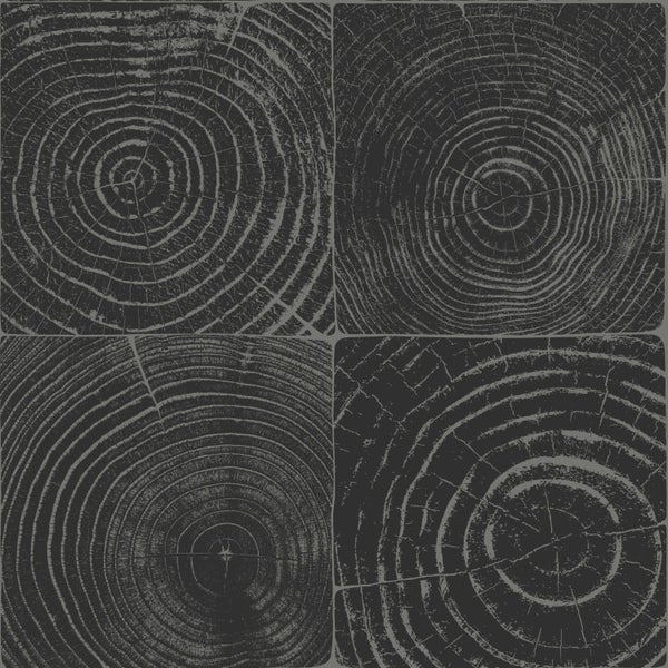 Origin Wallcoverings Tapete Querschnitte von Baumstämmen Schwarz und Silber - 53 cm x 10.05 m - 347544