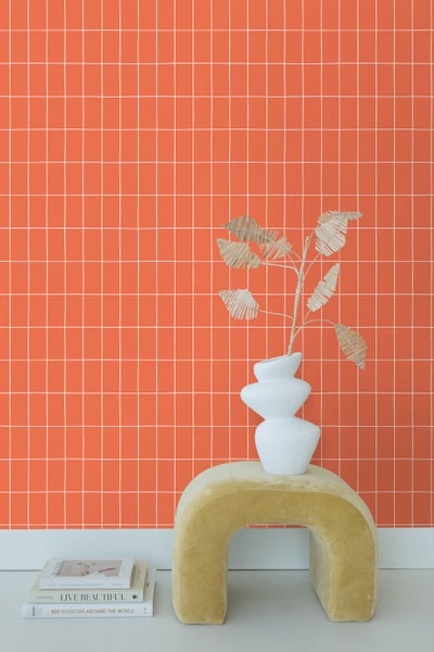 ESTAhome Tapete kleine Fliesen Orange und Weiß - 50 x 900 cm - 139963