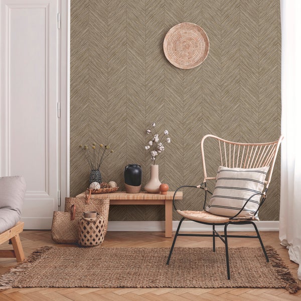 Sanders und Sanders Tapete Fischgrätmuster Braun - 53 cm x 10 m - 640247
