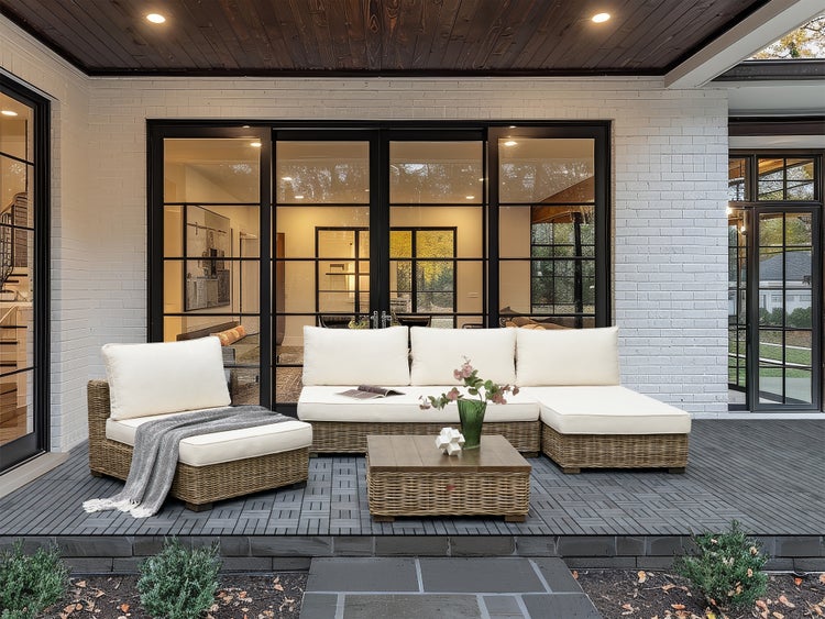 Lounge Set mit Tisch 4-Sitzer VARALLO linksseitig modular Rattan Grau