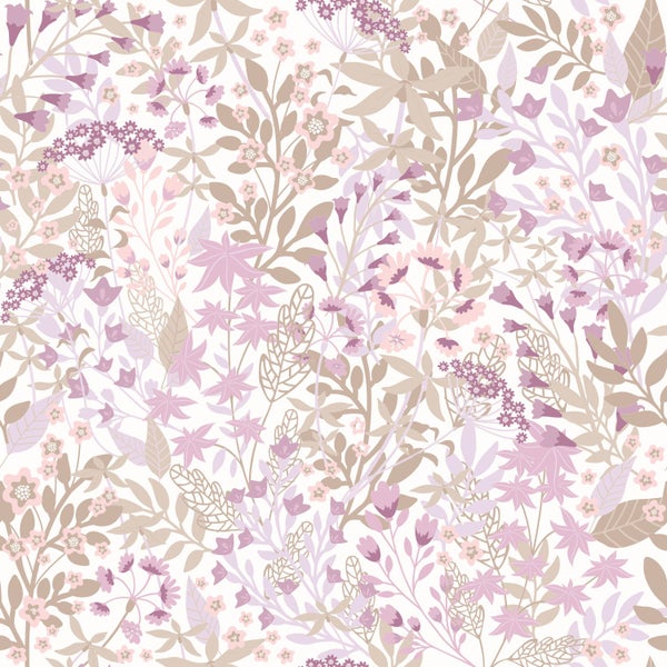 ESTAhome Tapete Feldblumen Violett und Graugrün - 50 x 900 cm - 131350