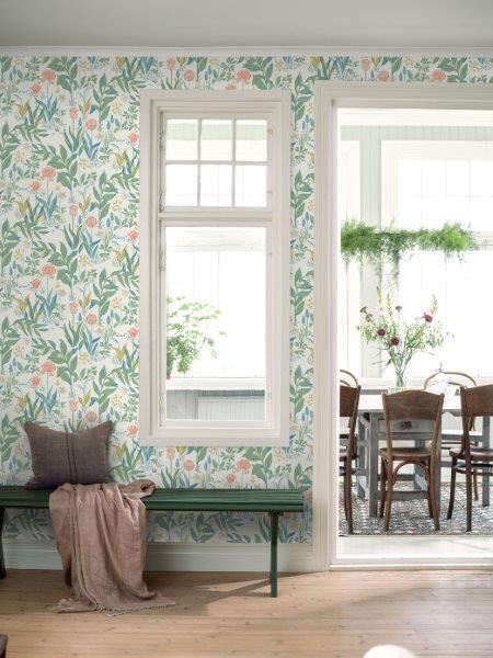 Borastapeter Tapete Blumen Grün und Weiß - 53 cm x 10.05 m - 660423