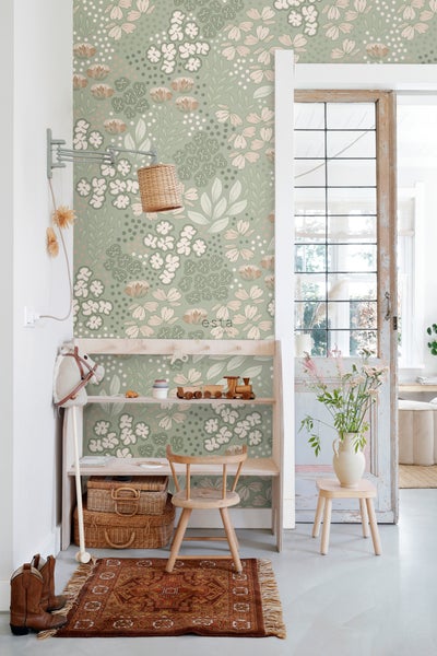 ESTAhome Fototapete Blumenmuster Mintgrün - 150 x 279 cm - 159212