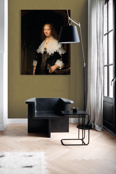 Wohnraum mit Gemälde, Sessel, Stehlampe, Beistelltisch und Vorhang für eine stilvolle Atmosphäre