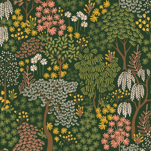 ESTAhome Tapete Bäumen und Blumen Grün, Rosa und Gelb - 50 x 900 cm - 131189