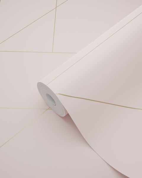 ESTAhome Tapete grafische Linien Hellrosa und Gold - 53 cm x 10.05 m - 139211