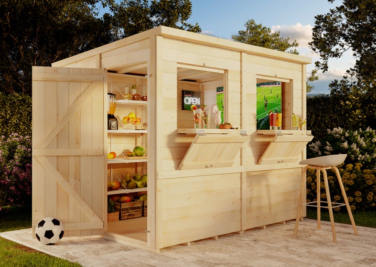 Storehaus Partyhütte Jens L, Gartenhaus aus Holz, Holzhaus mit 12 mm Wandstärke, Blockbohlenhaus, Naturbelassen 2,5x2m