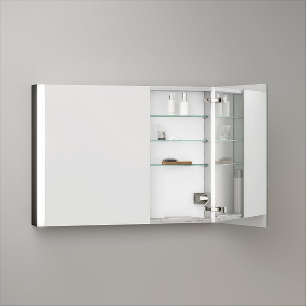 KEUCO Royal Mia Aufputz-LED-Spiegelschrank 100cm, 2 Türen, Spiegelheizung, asymmetrisch, Seiten schwarz