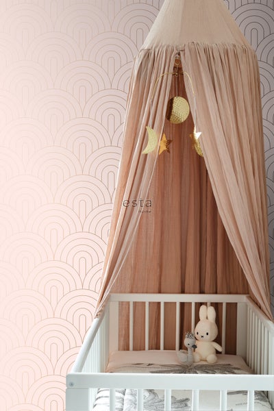 ESTAhome Tapete Art Decó Muster Hellrosa und Roségold - 53 cm x 10.05 m - 139217