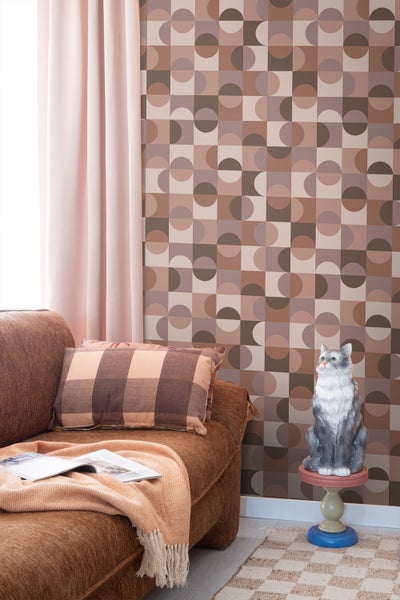 ESTAhome Tapete Kreise im Bauhaus-Stil Braun und mauve-violett - 50 x 900 cm - 131241