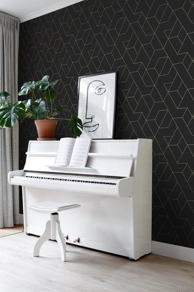 ESTAhome Tapete grafische Linien Schwarz und Gold - 50 x 900 cm - 139945