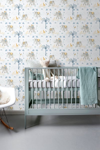 Sanders und Sanders Tapete Elefanten Blau, Grau und Weiß - 53 cm x 10.05 m - 640627