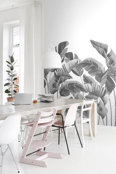 ESTAhome Fototapete große Bananenblätter Schwarz-Weiß - 200 x 279 cm - 158907