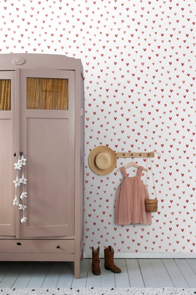 ESTAhome Tapete Herzchen Weiß und Rosa - 50 x 900 cm - 131634