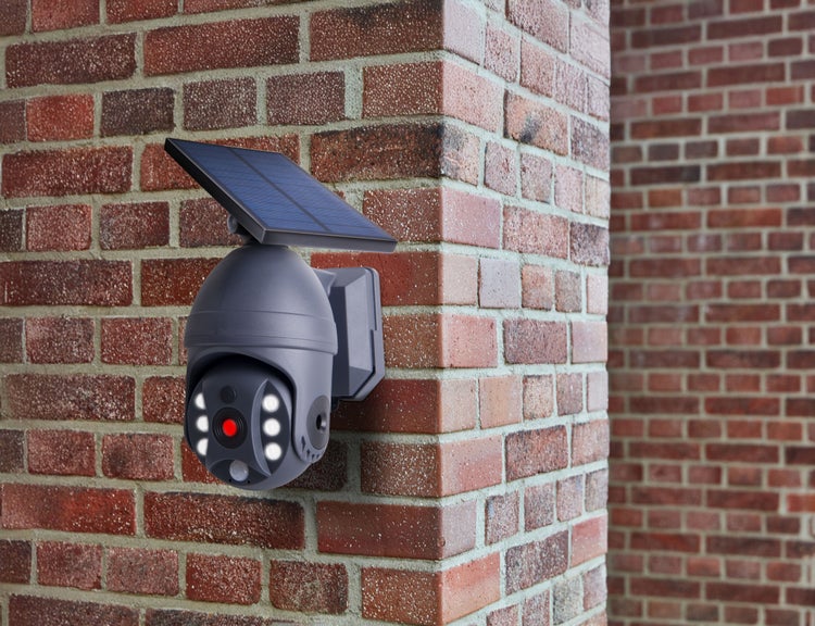 LED Solar Außenwandleuchte MOHO mit Bewegungsmelder und Security-Kamera-Attrappe , Wandleuchte aus Kunststoff in Grau, mit integrierter LED