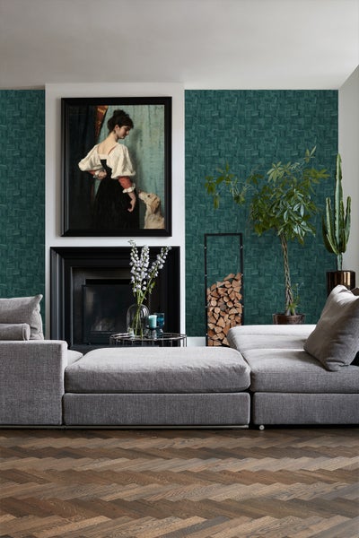 Origin Wallcoverings Tapete quadratische Holzstücke Petrolblau - 50 x 900 cm - 347933