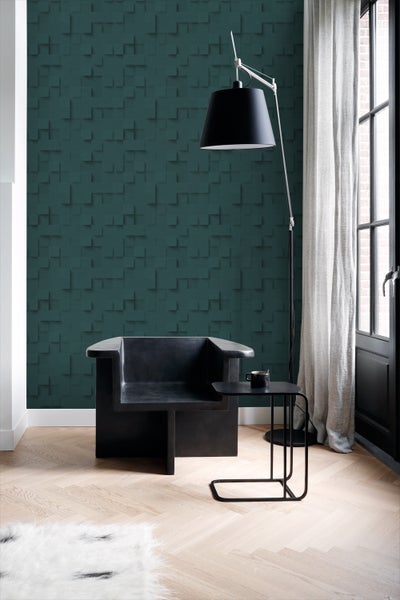 Origin Wallcoverings Tapete 3D-Würfel Petrolblau - 50 x 900 cm - 347901