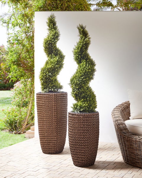 Set mit 2 Blumentöpfen CEDRUS Polyrattan 37/45 cm Braun